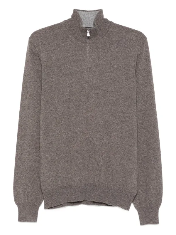 Barba High-neck Half-zip Sweater in Brown