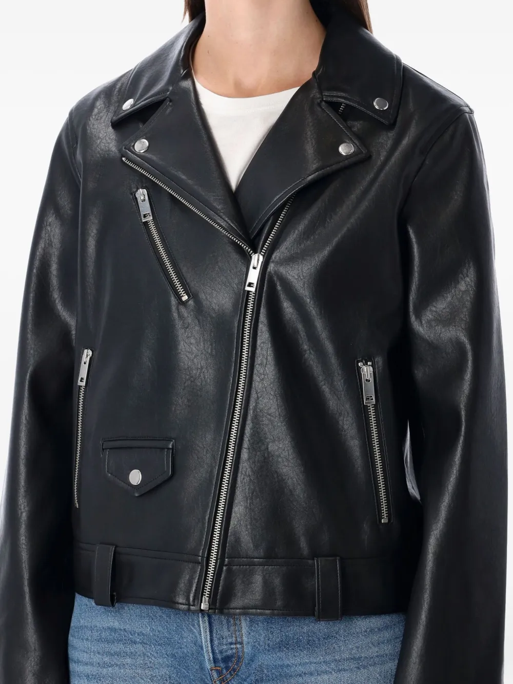Levi's Plus Size Faux Leather Long Line Belted Moto Jacket In Black