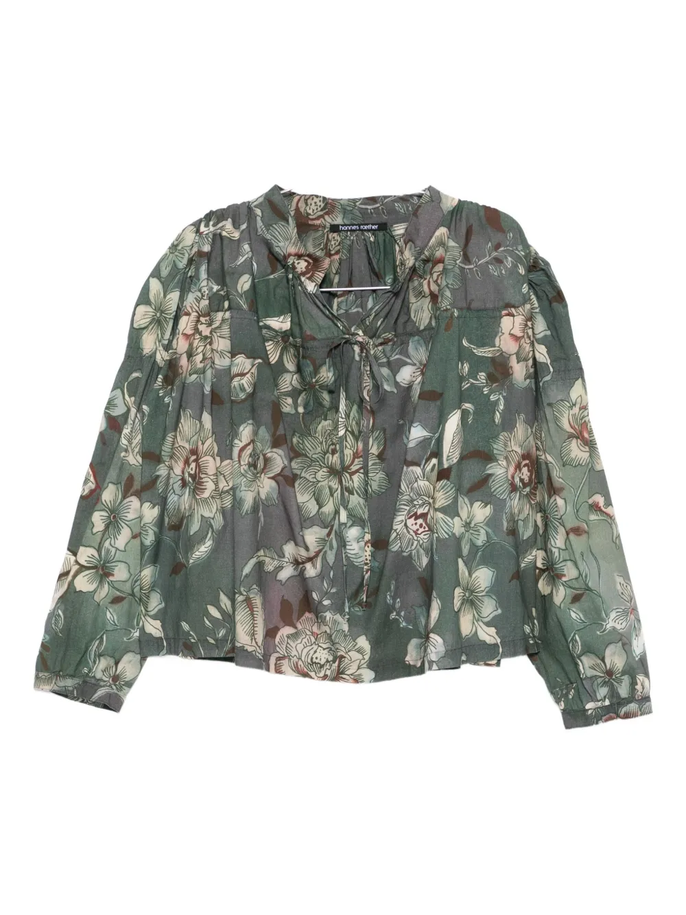 Hannes Roether floral-print tie-neck top | Green | Image 1