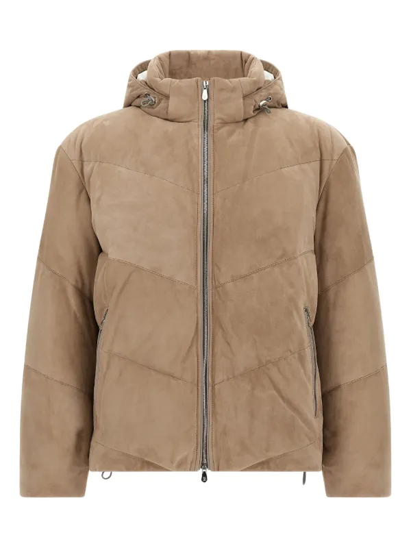 Brunello Cucinelli Quilted Suede Down Jacket | Neutrals