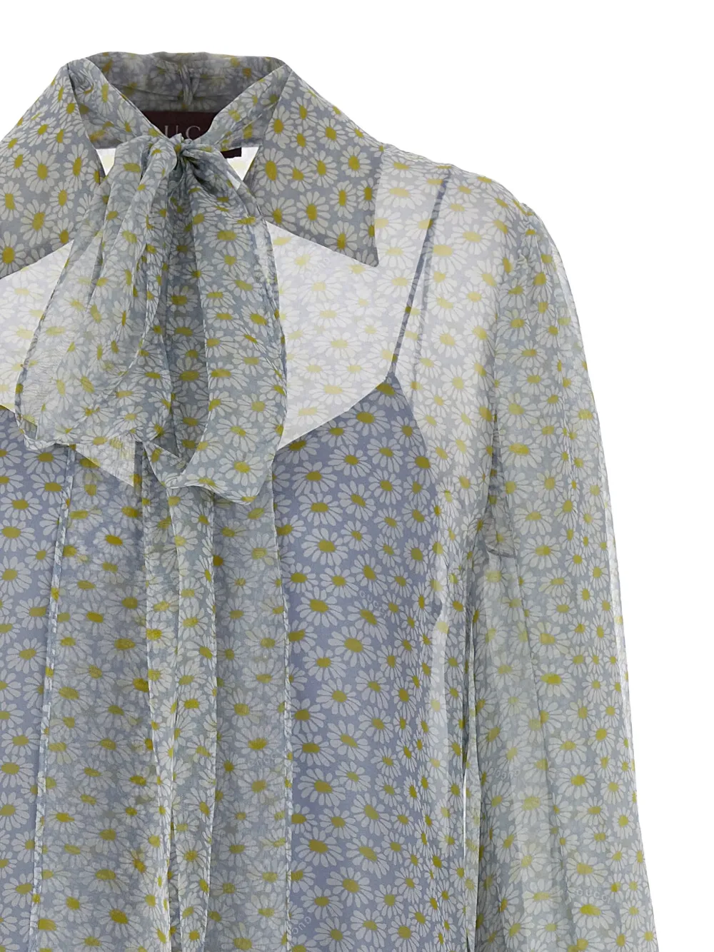 Gucci Flora Print Silk Chiffon Blouse In Gray