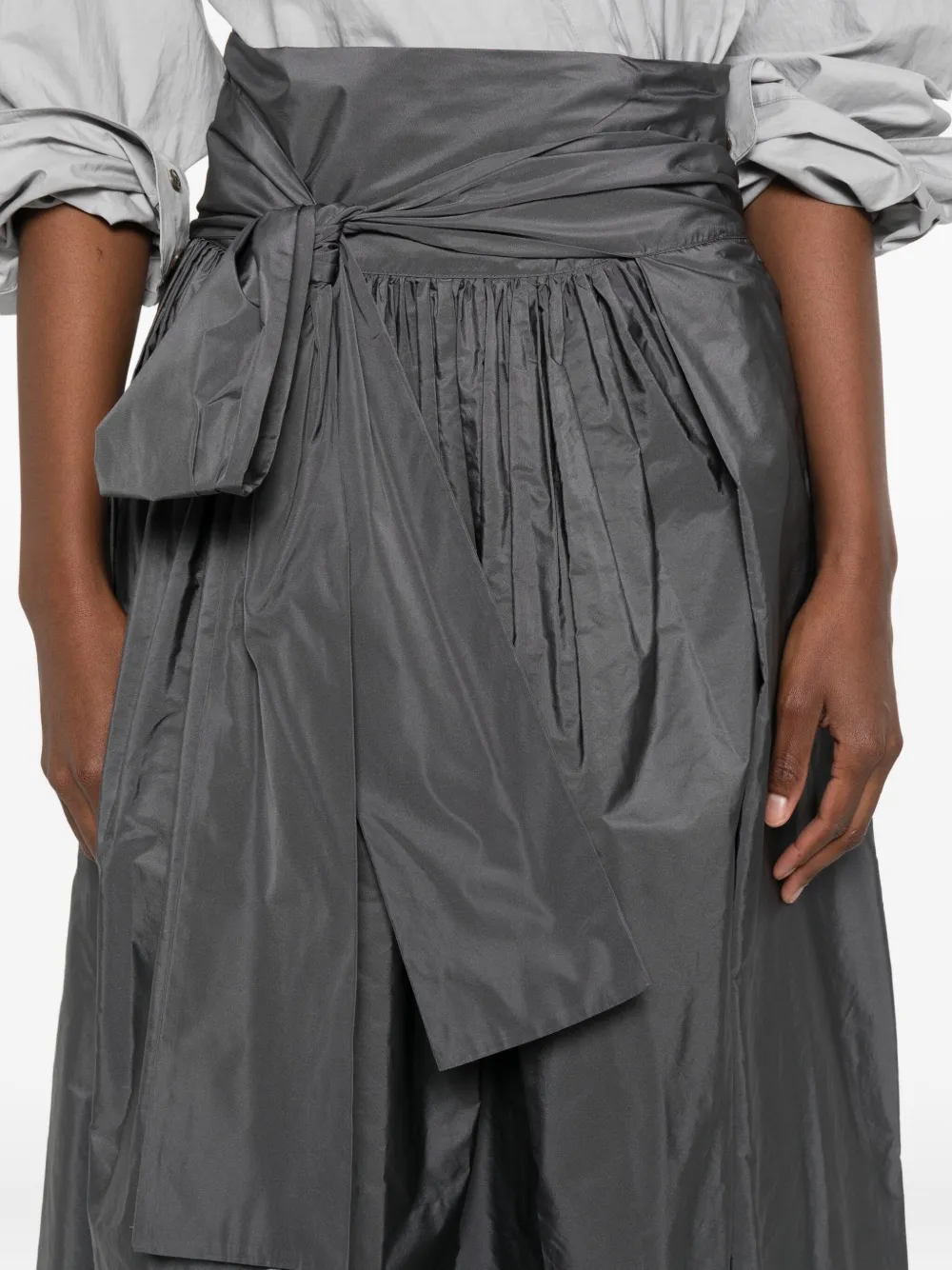Co.go Bow-detail Pleated Skirt In Gray