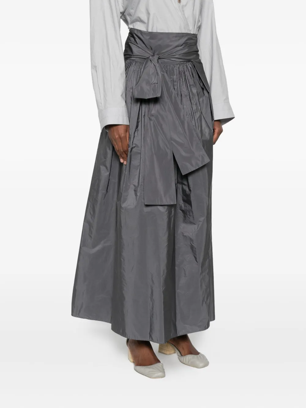 Co.go Bow-detail Pleated Skirt In Gray