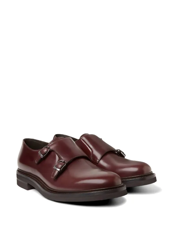 Brunello Cucinelli Double-buckle Leather Monk Shoes in Brown