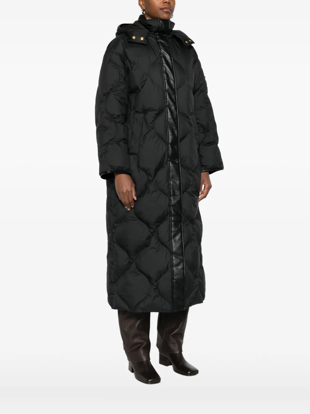 Pinko Quilted Leather-insert Coat In Multi