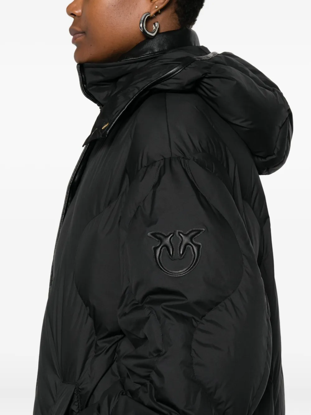 Pinko Quilted Leather-insert Coat In Multi