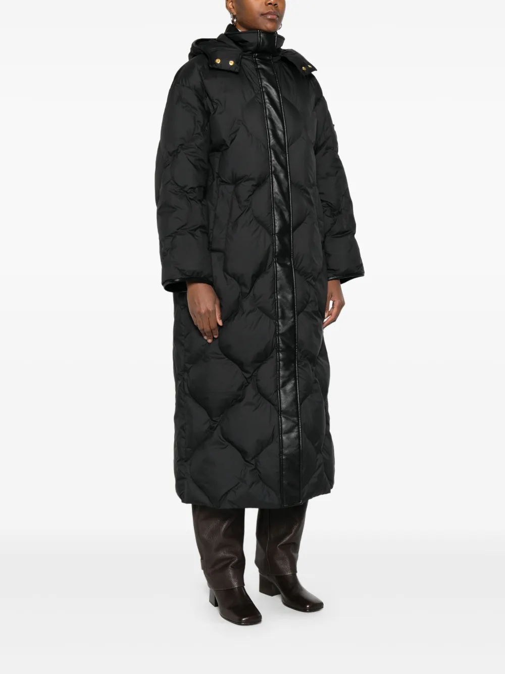 PINKO Gewatteerde jas met leren vlakken Zwart