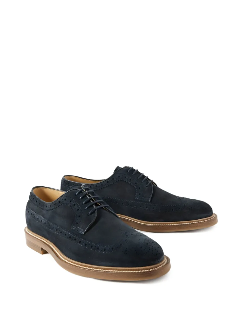 Brunello Cucinelli Suède brogue derby schoenen met wingtip Blauw