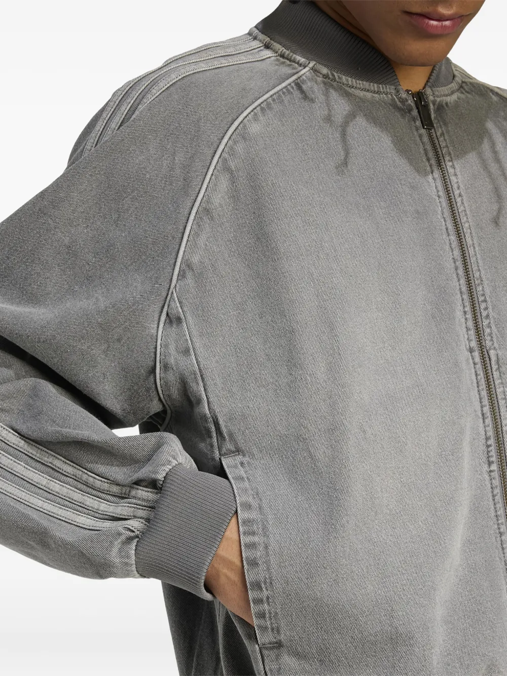 Adidas Originals Sst Adicolor Denim Bomber Jacket In Gray