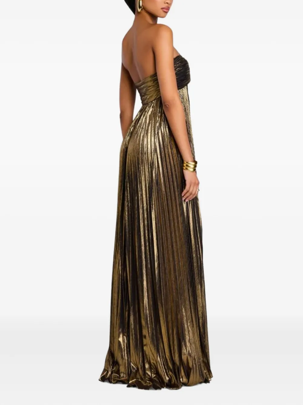 Retrofete Gedraaide geplooide strapless maxi-jurk Goud