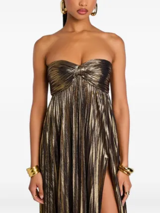Retrofete Twisted Pleated Strapless Maxi Dress | Gold | FARFETCH KW