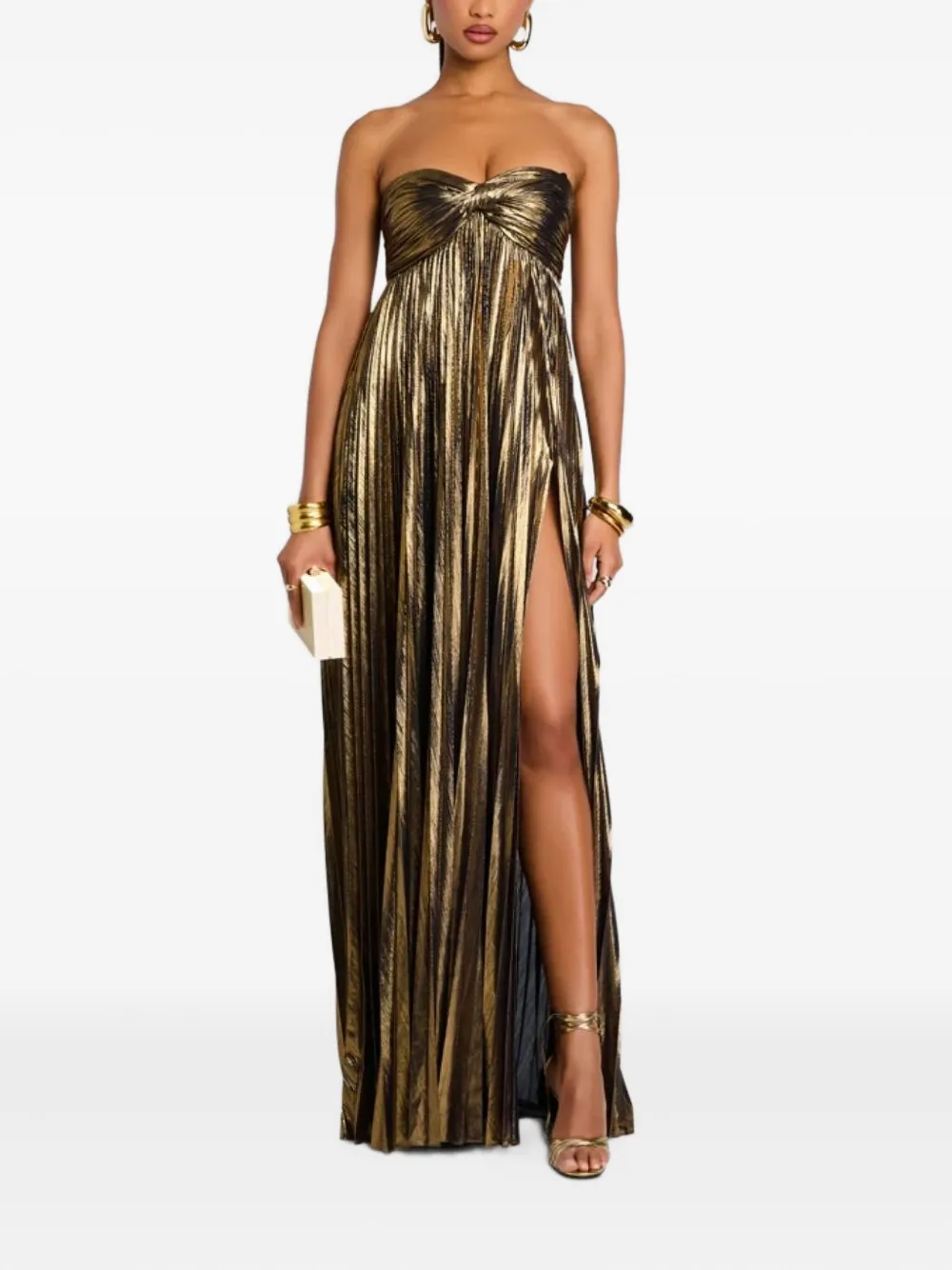 Retrofete twisted pleated strapless maxi dress - Goud
