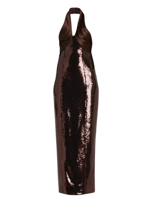 Retrofete Sequin Halterneck Midi Dress | Brown | FARFETCH GE