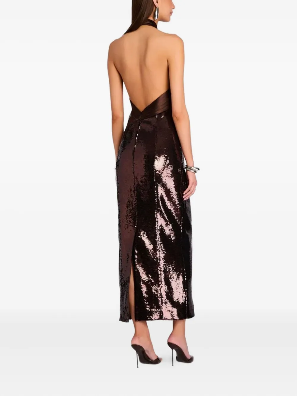 Retroféte Tamra Sequin Halter Neck Dress In Brown