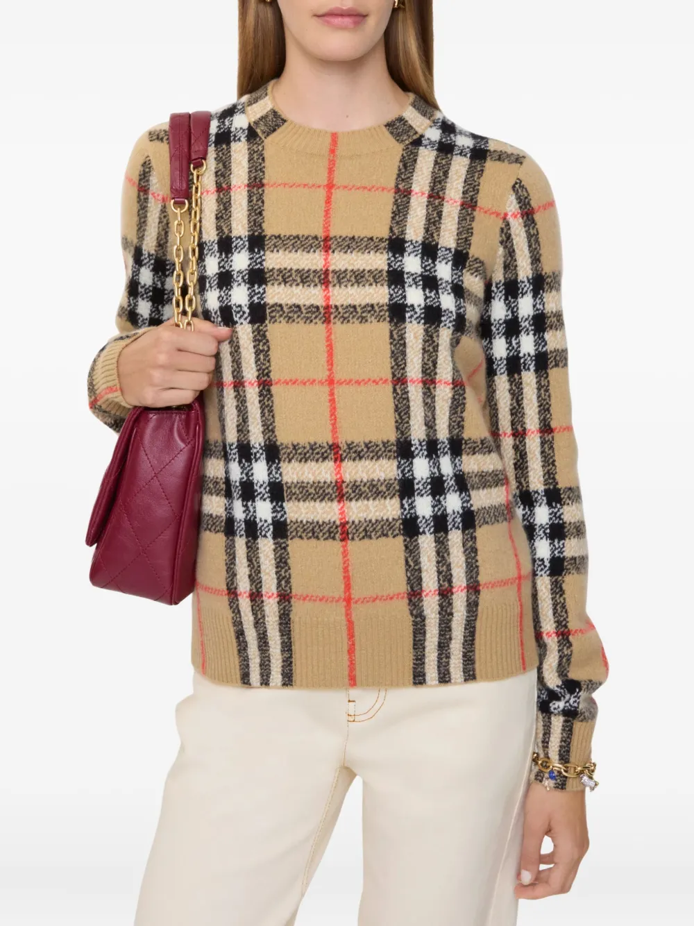 Burberry Geruite kasjmier trui Beige