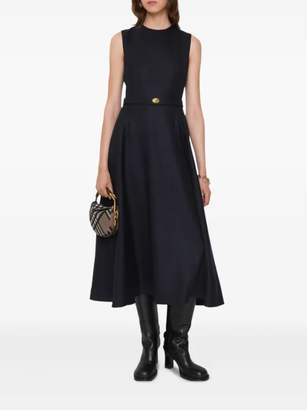 Burberry Check-pattern Belted Midi Dress - Black Burberry Check-pattern Belted Midi Dress - Black