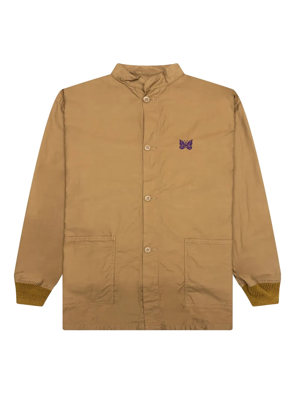 Needles butterfly-embroidered ribbed-cuff shirt | Brown | Image 1
