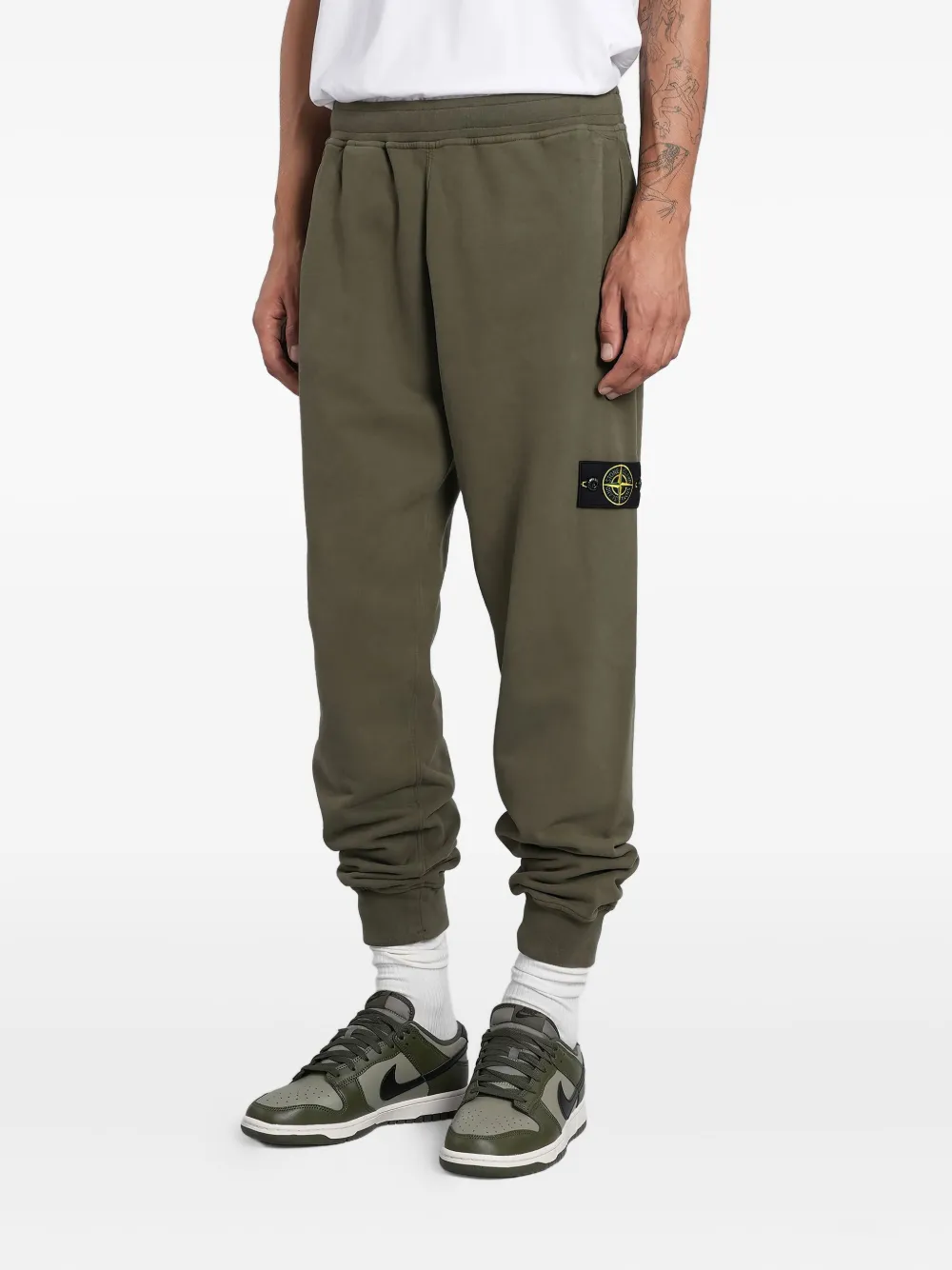 Stone Island Logo-patch Cuffed Track Pants In Green