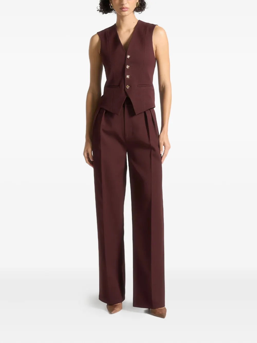 Manière De Voir Christine Tailored Cinch Waistcoat In Burgundy