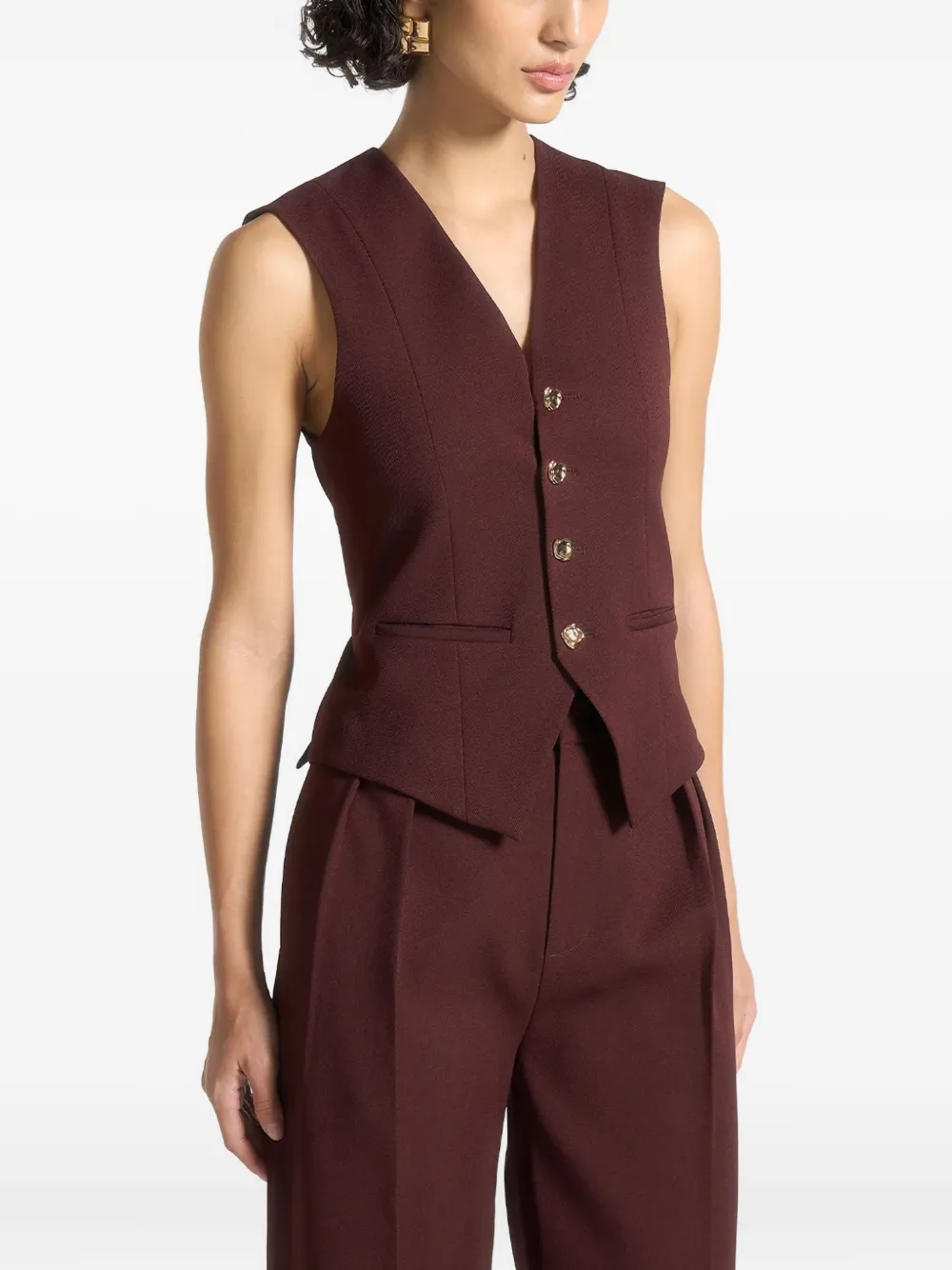 Manière De Voir Christine Tailored Cinch Waistcoat In Burgundy