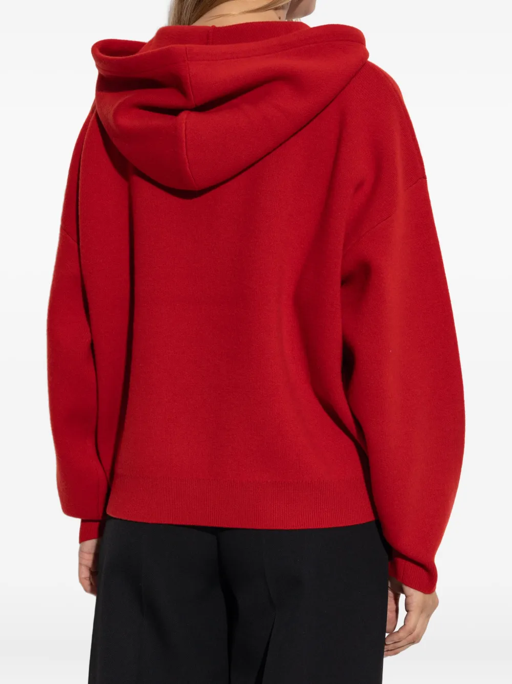 Tory Burch Logo-embroidered Knitted Hoodie In Red