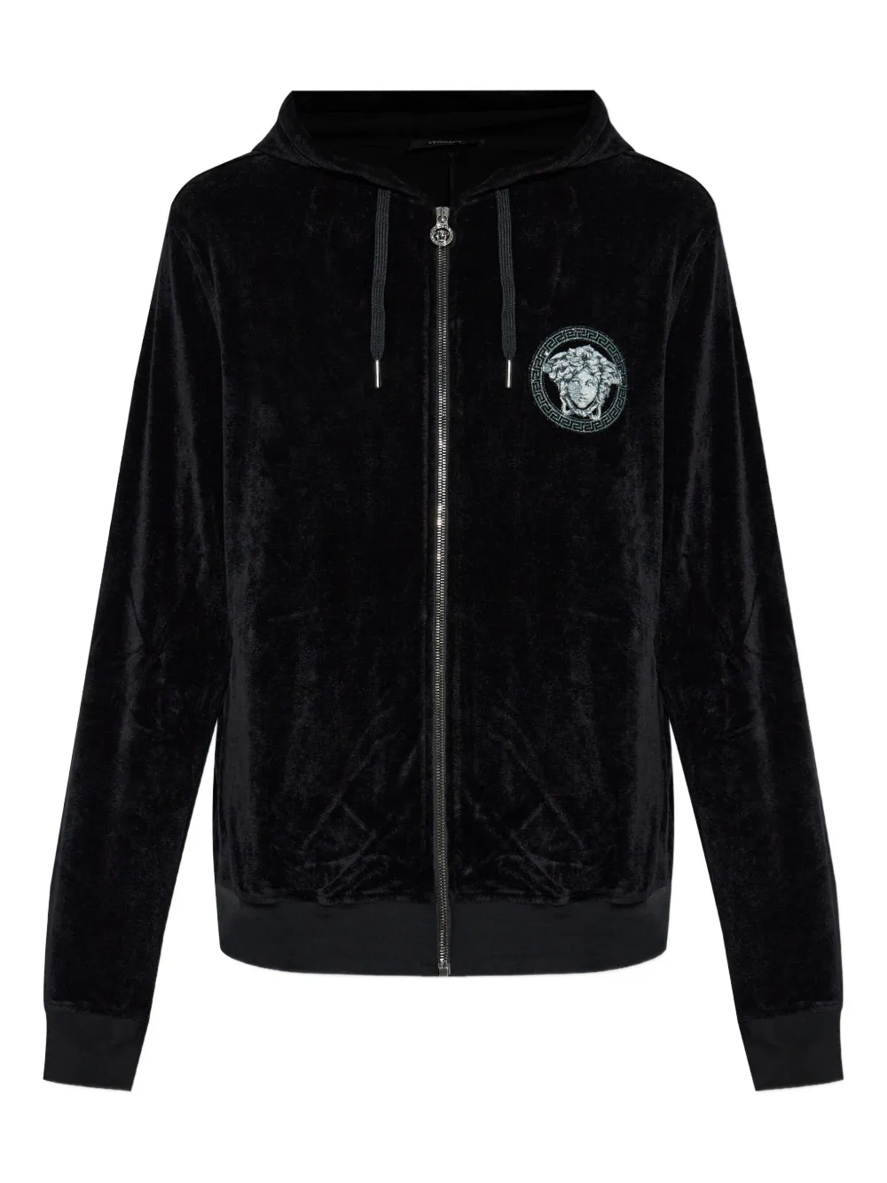 Versace Long-sleeved Hooded Sweatshirt In Black