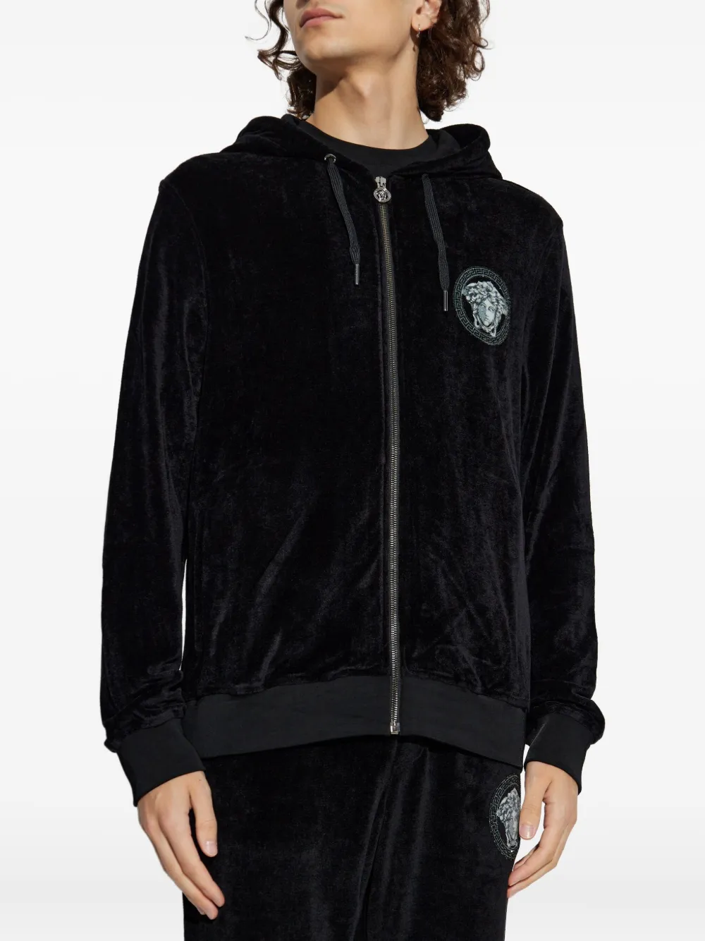 Versace Long-sleeved Hooded Sweatshirt In Black
