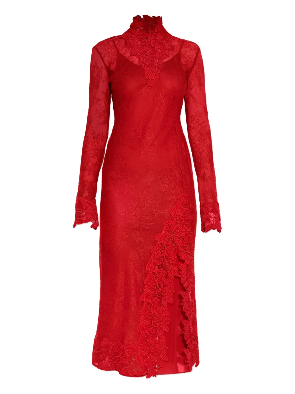 Blumarine lace-insert high-neck dress | Red | Image 1