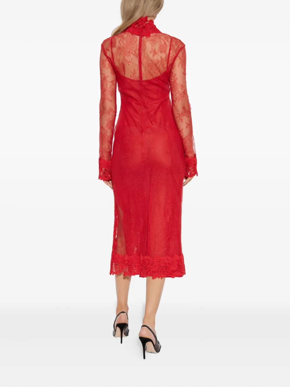 Blumarine Lace-insert High-neck Dress In Red