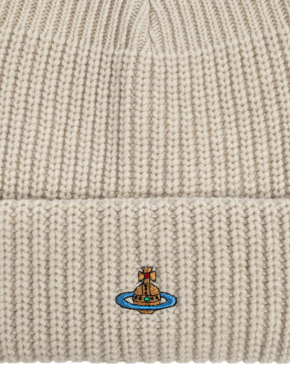 Vivienne Westwood Mens White Sporty Orb-embroidery Wool Beanie In Neutral