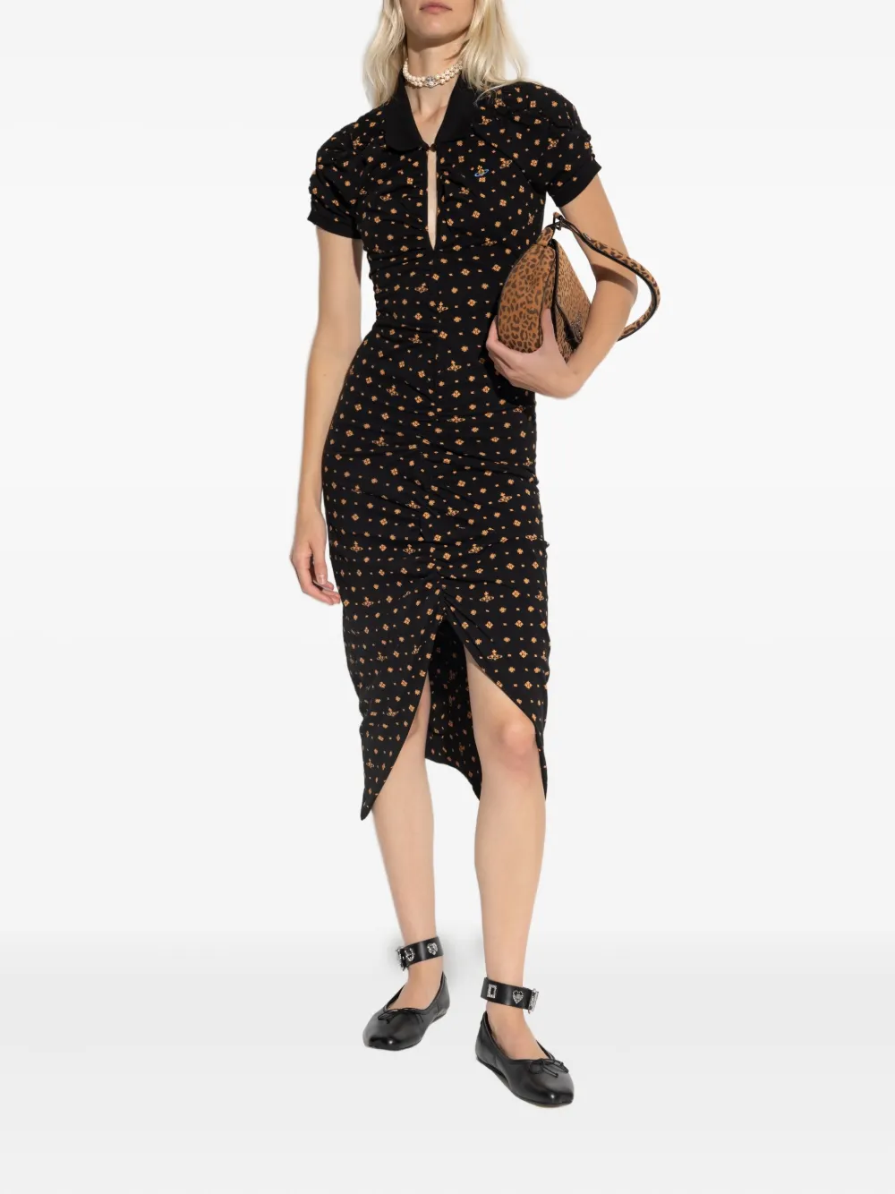 Vivienne Westwood Orb-print gathered dress - Zwart