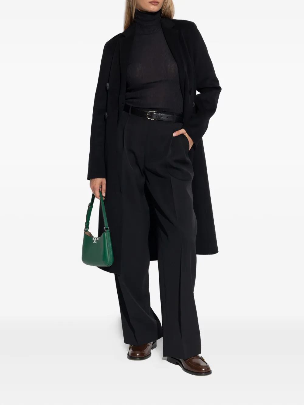 Tory Burch Double-breasted Wool Coat In Black