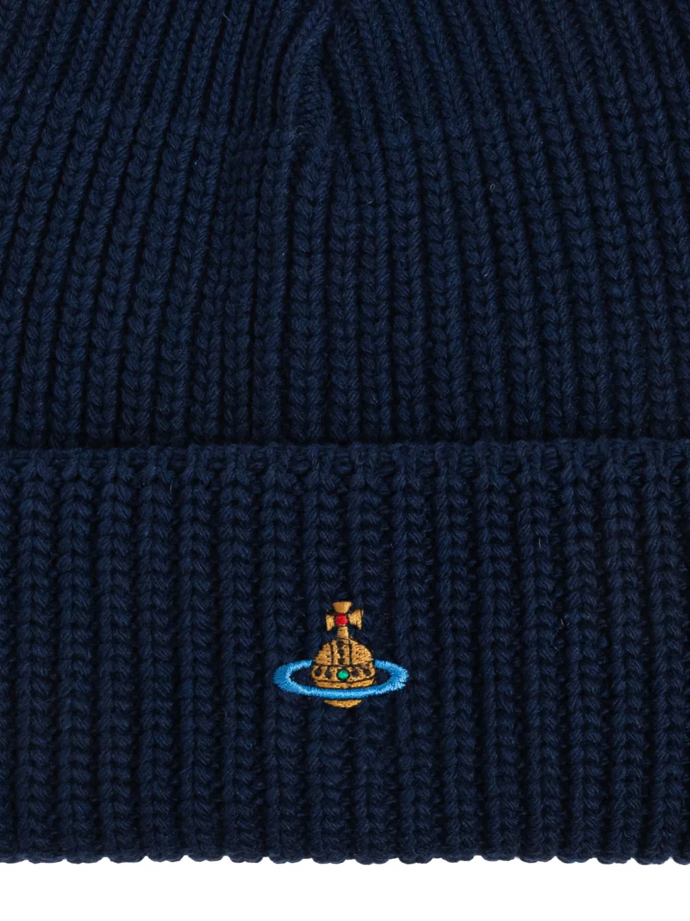 Vivienne Westwood Mens Navy Blue Sporty Orb-embroidery Wool Beanie In Blue