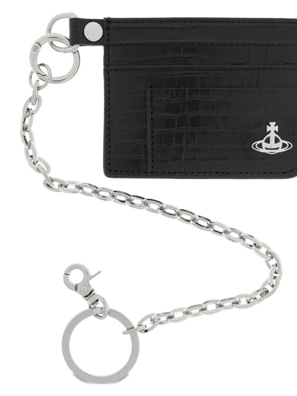 Vivienne Westwood Crocodile-embossed Chain Card Holder In Black