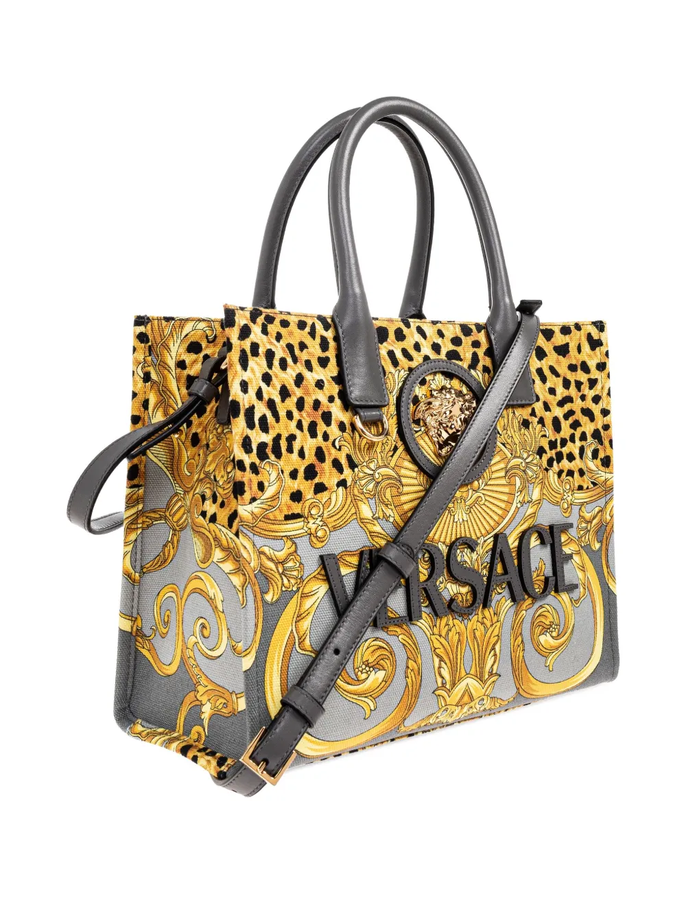 Versace Logo Shoulder Bag In Gold