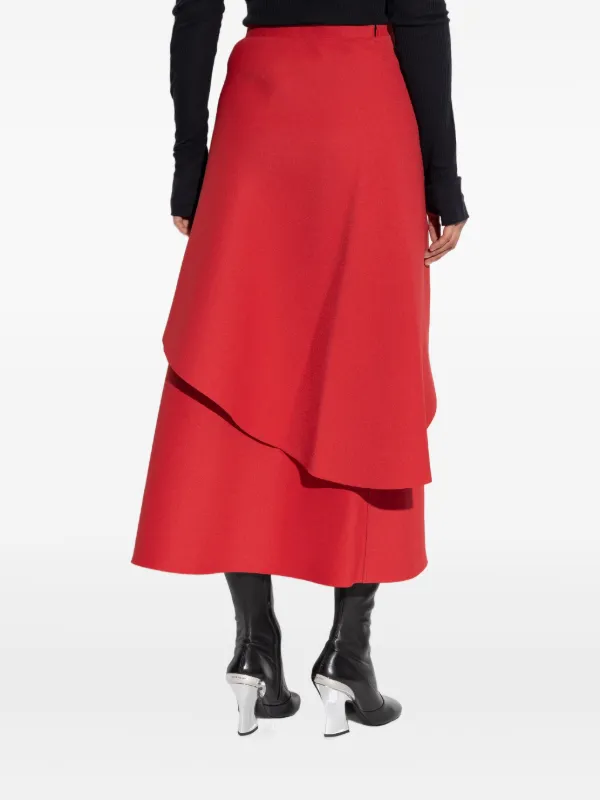 Tory Burch Layered Asymmetric Midi Skirt | Red | FARFETCH Tory Burch Layered Asymmetric Midi Skirt | Red | FARFETCH
