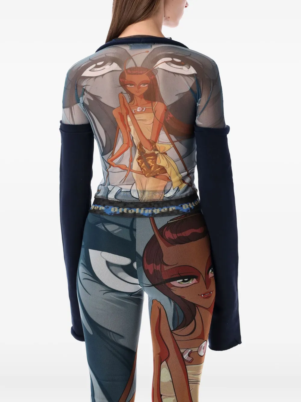 Ottolinger Julien top met mesh vlak en lange mouwen - Blauw