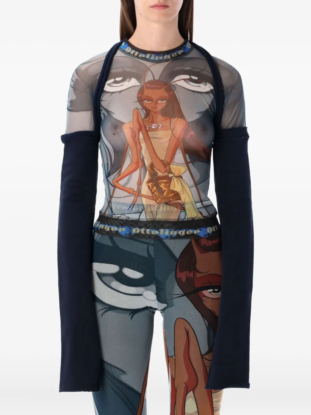 Ottolinger Julien mesh-panel long-sleeve top | Blue | Image 1