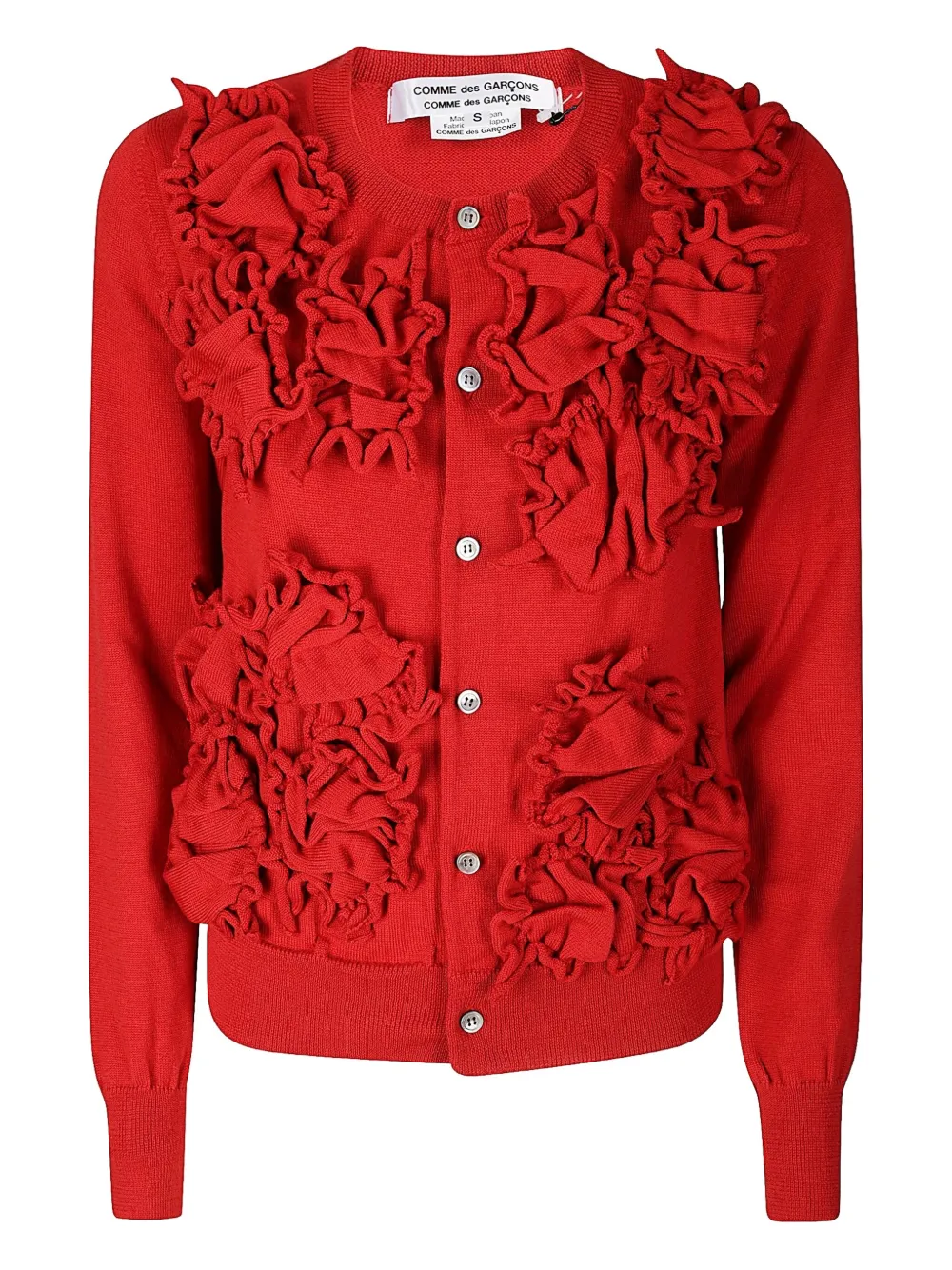 Comme Des Garçons Ruffled Wool Cardigan In Red