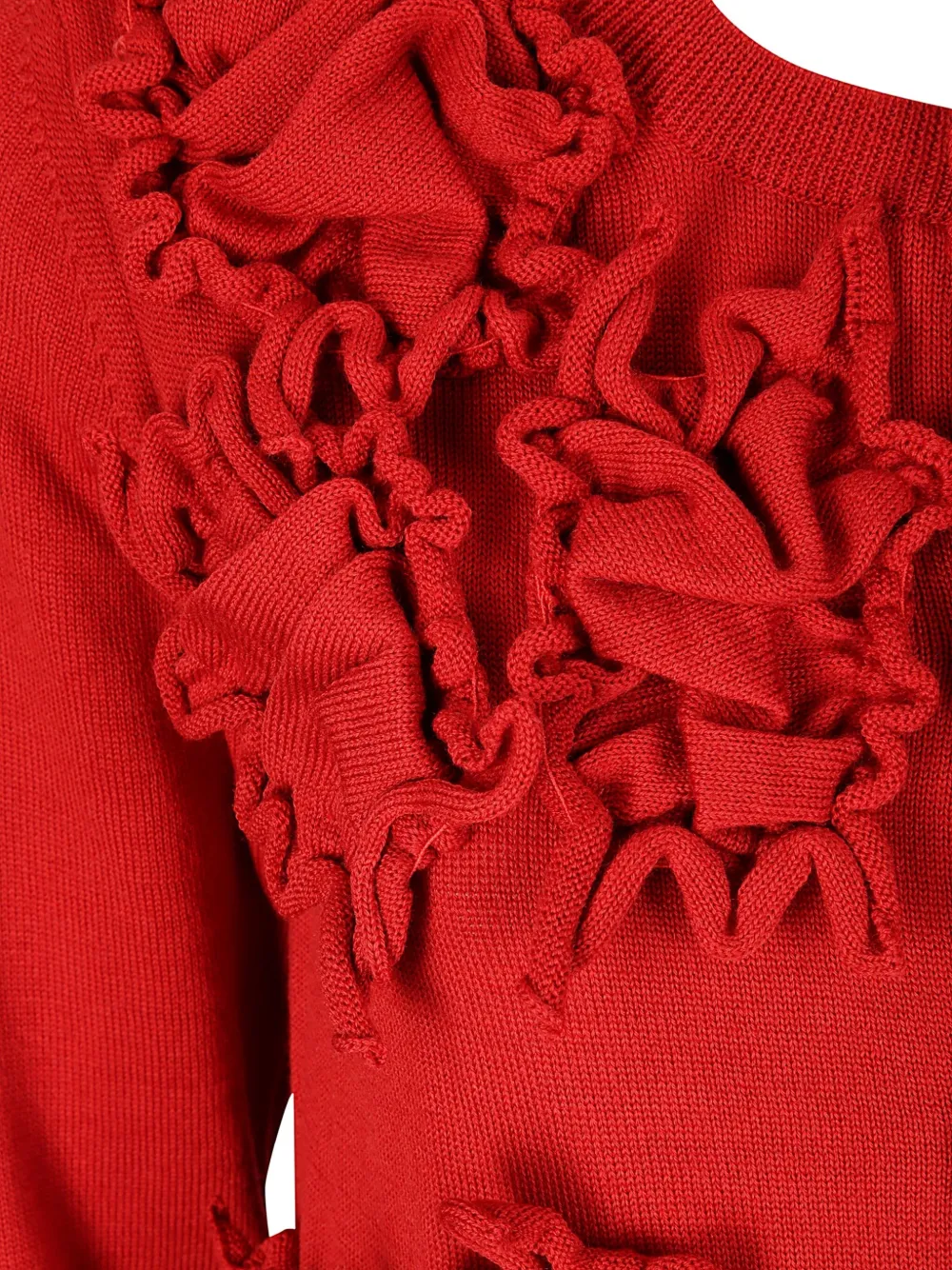Comme Des Garçons Red Wool Sweater With Textured Floral Appliques In Red