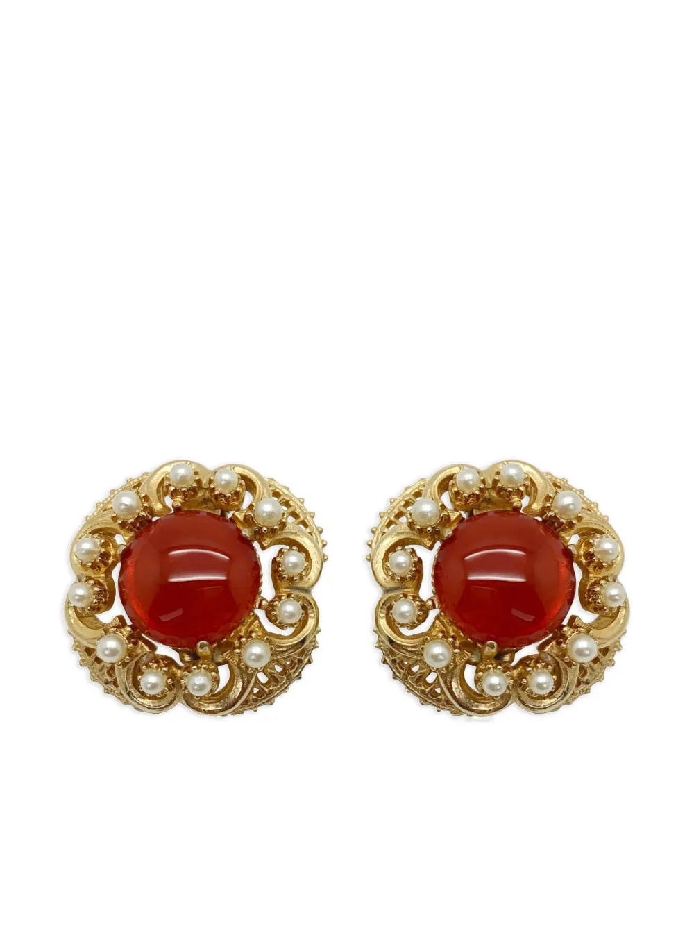 Jennifer Gibson Jewellery 1960s カーネリアン パール ピアス - ゴールドトーン