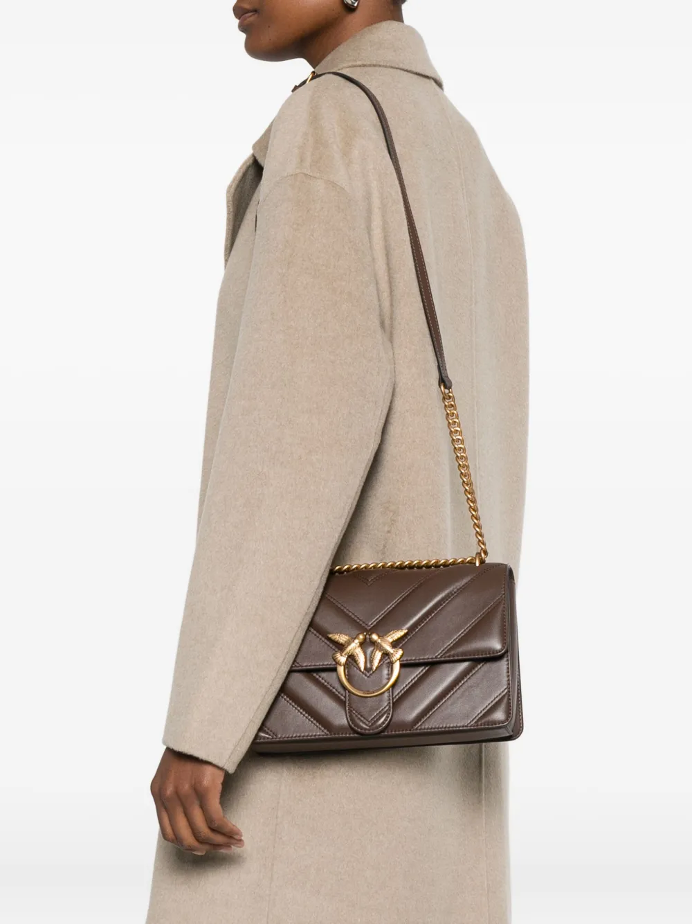 PINKO Love One gewatteerde crossbodytas Bruin