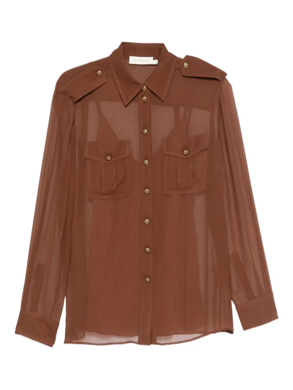 Zimmermann Button-detailed Pocket Shirt in Brown