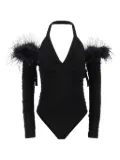 PINKO Ottovolante feather-trimmed halter bodysuit - Black