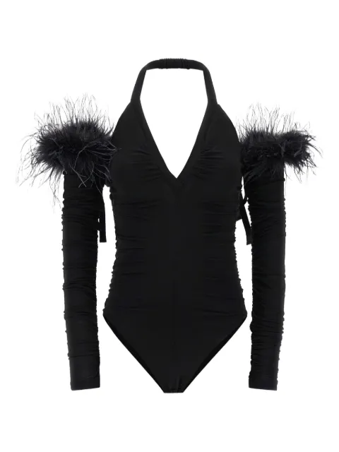 PINKO Ottovolante feather-trimmed halter bodysuit