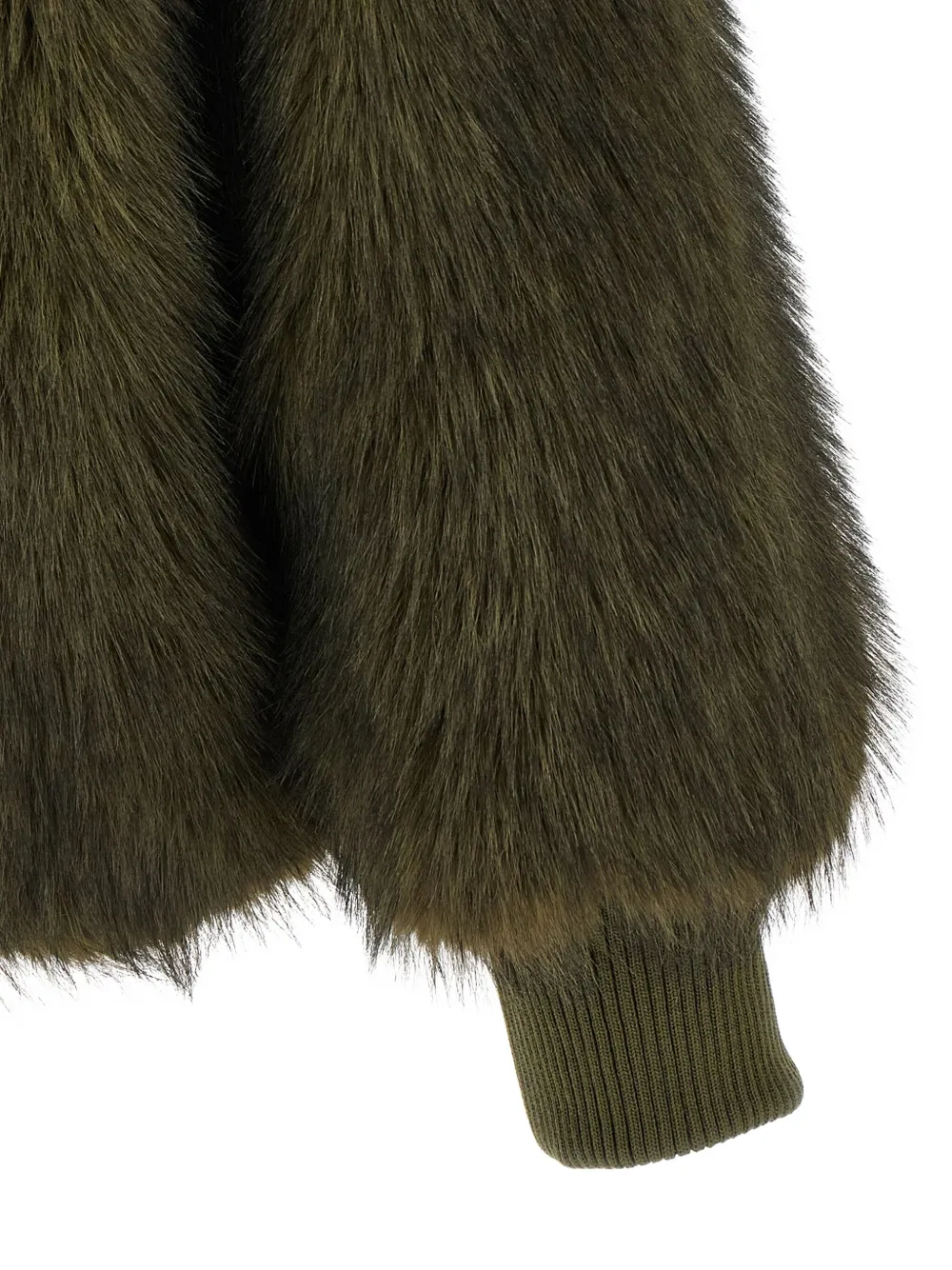 Nude Faux Fur Bomber Jacket In Green