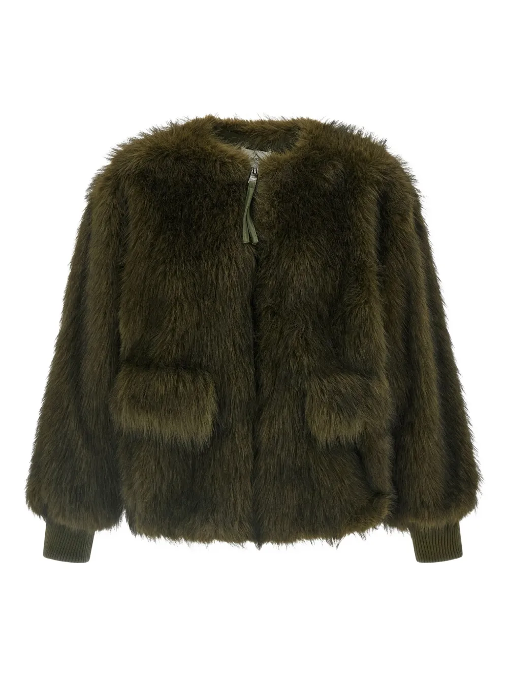 Nude Faux Fur Bomber Jacket In Green