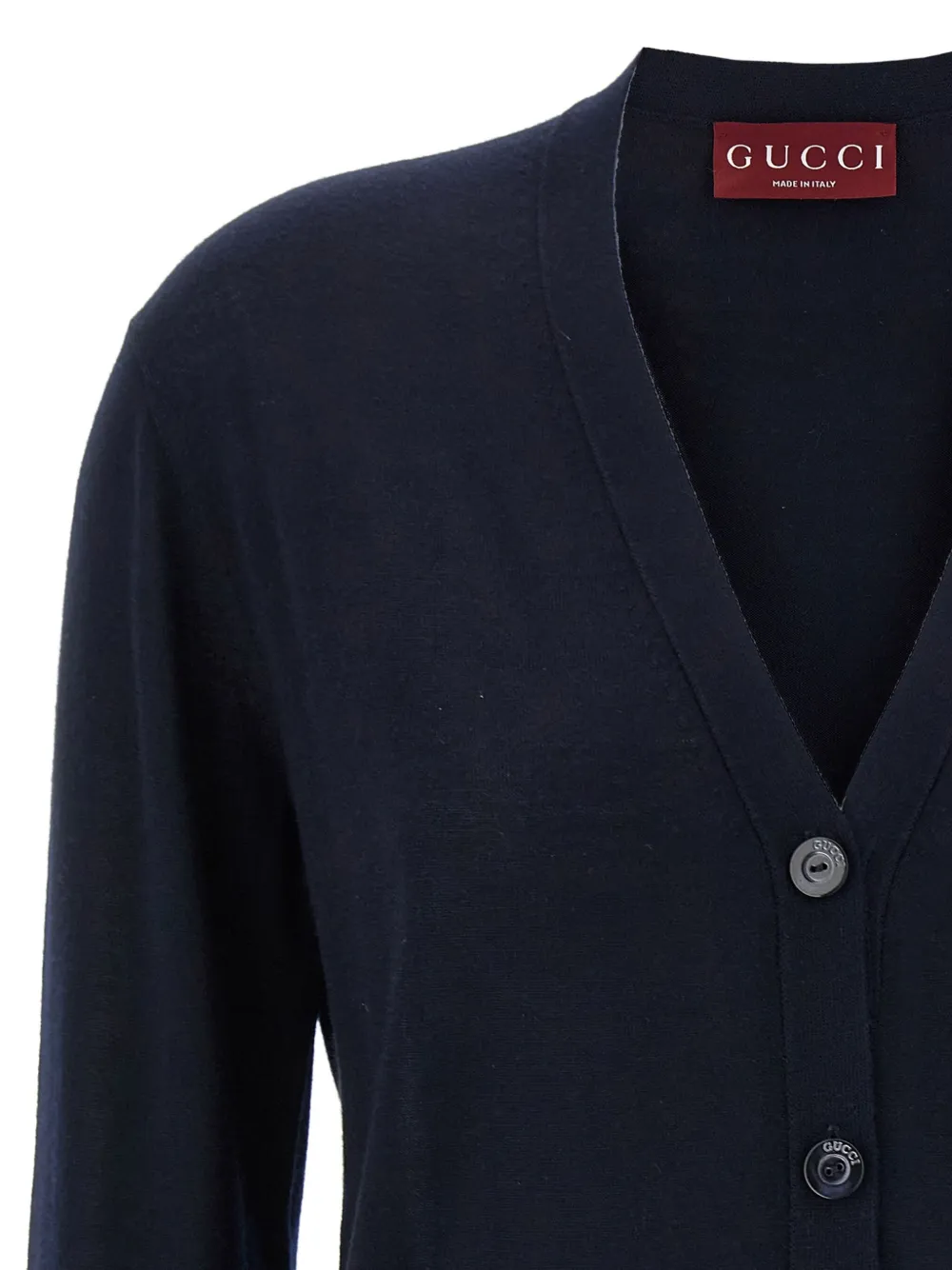 Gucci Blue Cardigan With Web Detail On The Edges In Cashmere And Silk Blend Woman In Blue