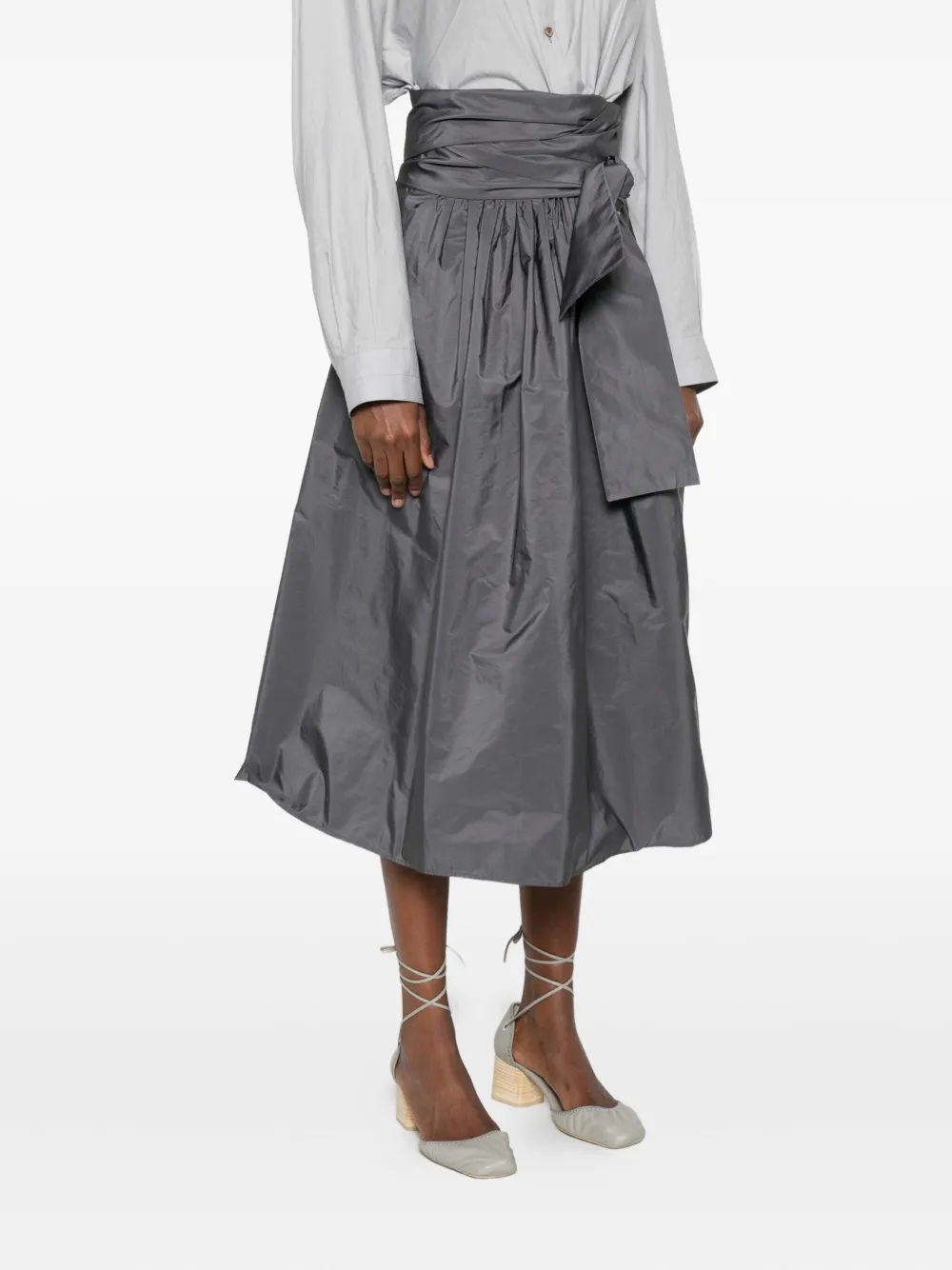 Co.go Bow-detail Pleated Skirt In Gray