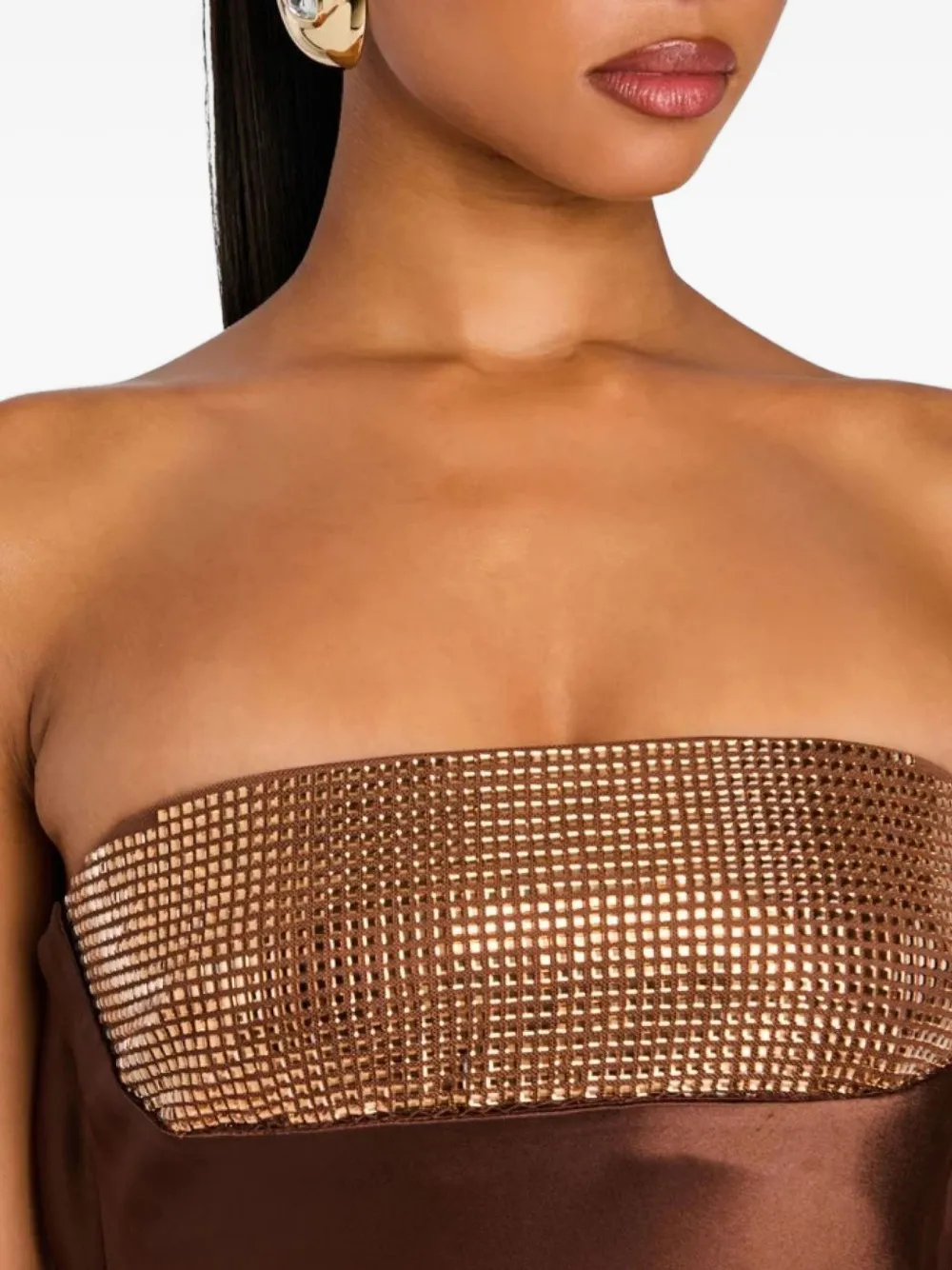 Retrofete Graziella strapless maxi-jurk met pailletten Bruin